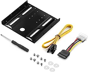Cadre de Montage pour Disques Durs 2,5" Adaptateur SSD vers 3,5" Cadre Amovible Cadre de Montage Rails de Support Avec vis Adaptateur D'alimentation Câble SATA et Tournevis